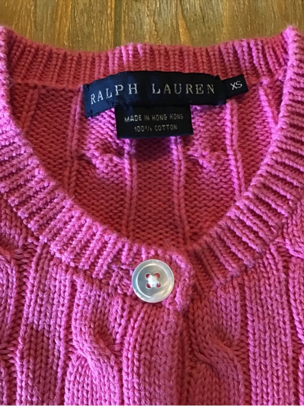 Ralph Lauren Hot Pink Cable Knit Cardigan  women XS. - Picture 3 of 3